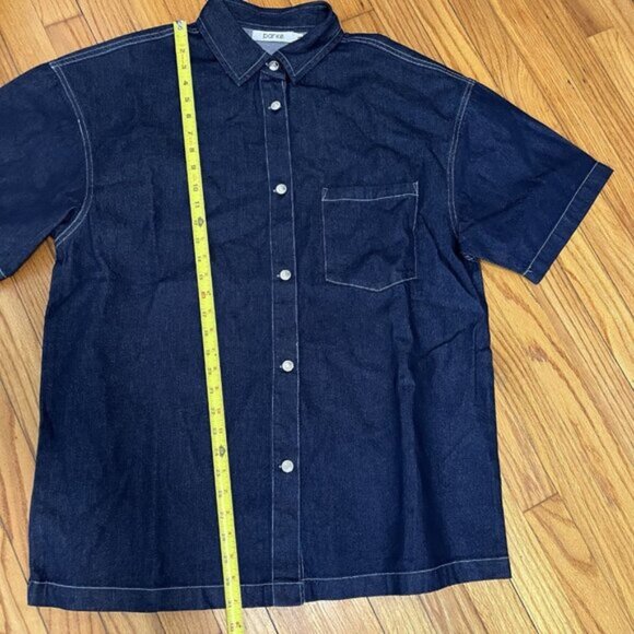 Parke Dark Wash Denim Short Sleeve Button Down Front Pocket Oversize Shirt XL - Picture 7 of 7